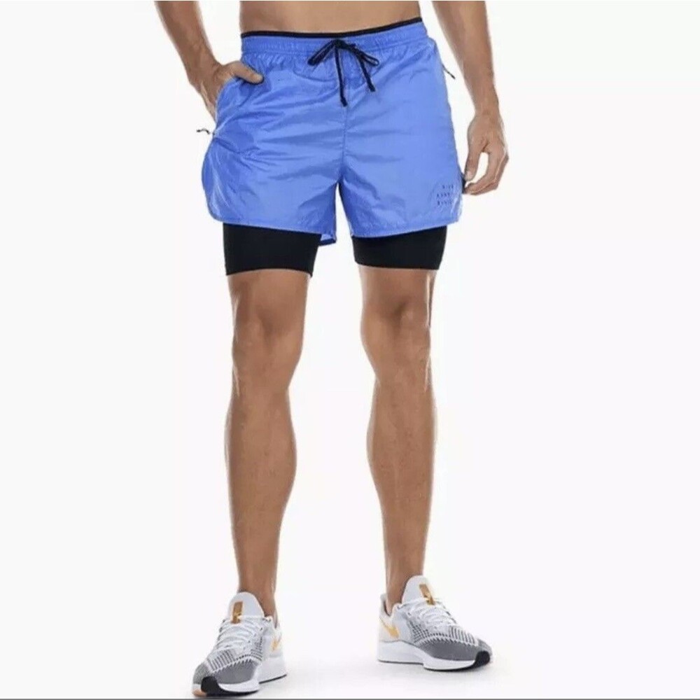Men's Nike Repel 2-n-1 Running 7" Shorts Blue Black Beach Pool FB8544-450 Size S